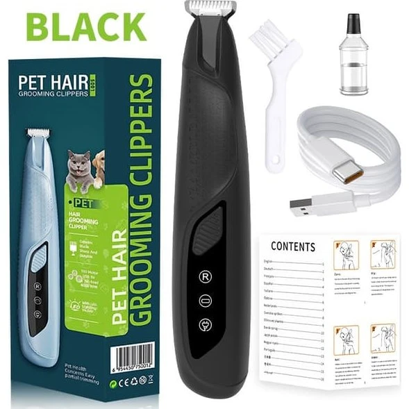 Professionel Pet Pote Hårtrimmer med LED-lys - Black