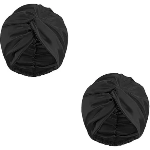 2 stk. Satin Bonnet til krøllet hår, dobbelt lag, sort
