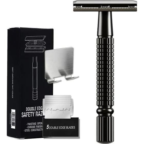 Manuel dobbeltkantsbarberkniv - Sort