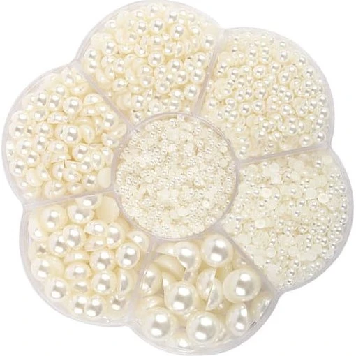 5600 stk. Halvrunde Perler, Imiterede Perleperler i Æske, Beige