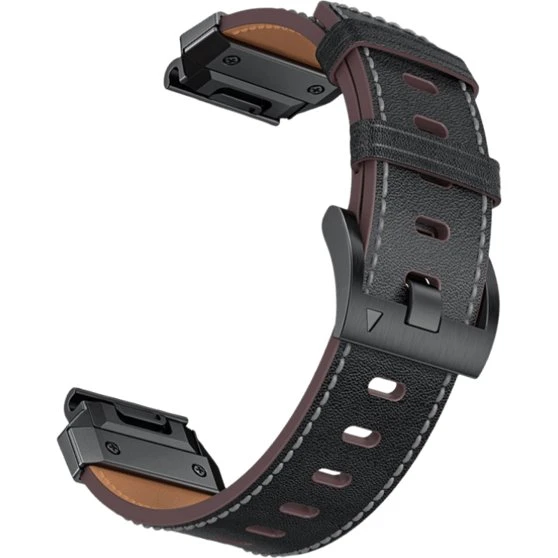 Garmin Ægte læderurrem 26 mm - Sort til Fenix 8/7/6/5 & 965