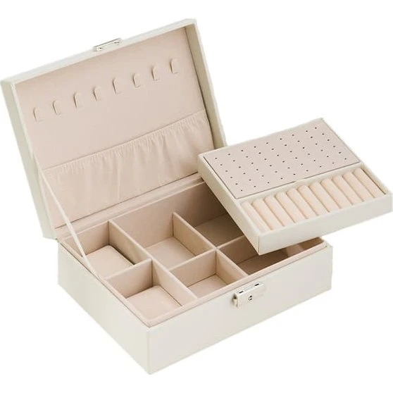Smykkeskrin - Dobbeltlags arrangør med lås, White