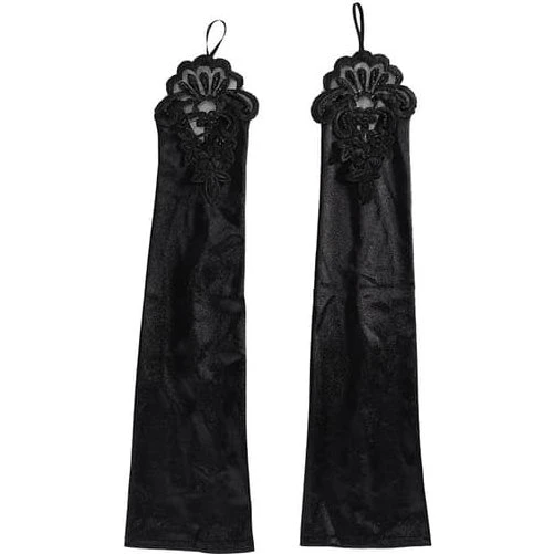 Elegante brudehandsker i satin med perlebroderi - Black