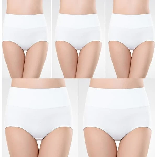 5-pak højtaljede bomuldstrusser, sømløse, White, M