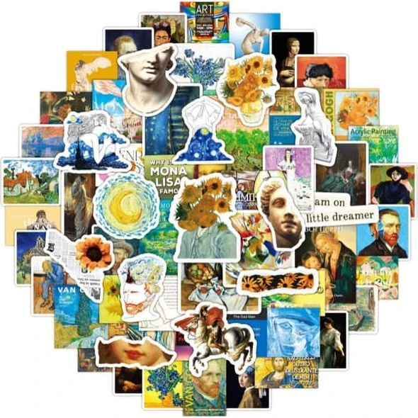100 stk. Vandtætte Vinyl Klistermærker - Van Gogh & Mona Lisa