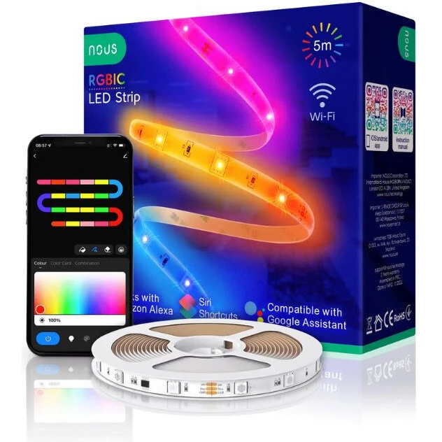Nous F4 Smart RGBIC LED-lysstrip 5 m (Tuya, Wi‑Fi, IP44)