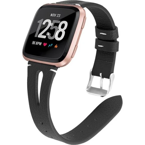 Urrem i ægte læder til Fitbit Versa - Black