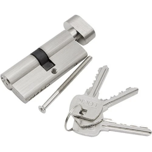 Låsecylinder med 3 nøgler - 90 mm i nikkel og messing
