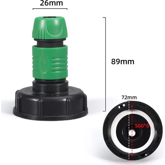 IBC-adapter i plastik til 1/2 inch slangeudstyr, sort