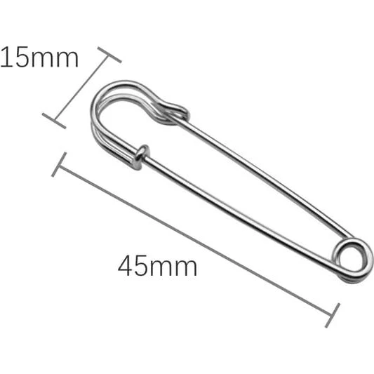 Fortykket sikkerhedsnål 45 mm, Silver, 50-pak