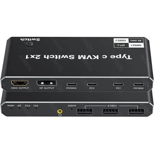USB-C KVM-switch 2-port 8K@60Hz 4K@120Hz HDMI/DP