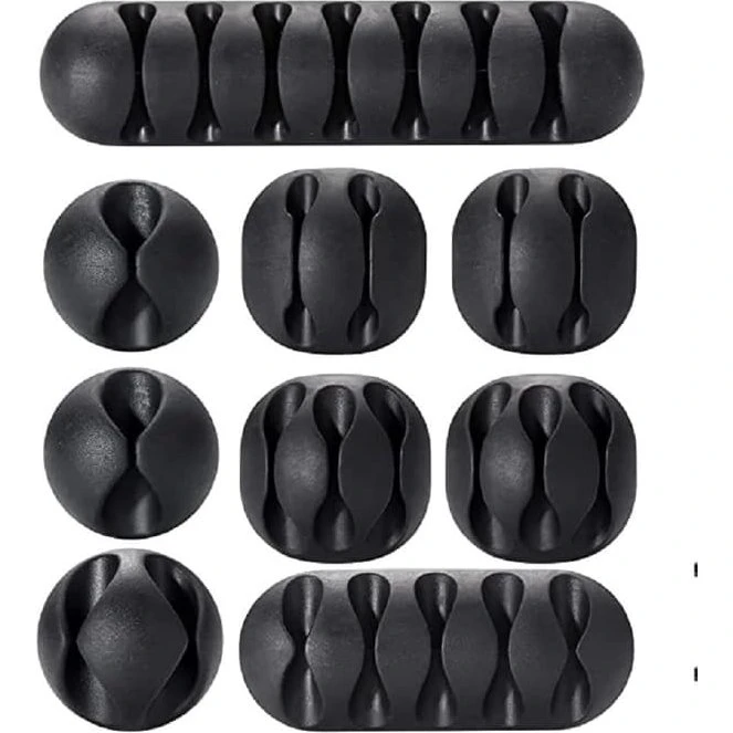9-delt skrivebordskabelorganisator - Sort kabelholder i TPR/TPE