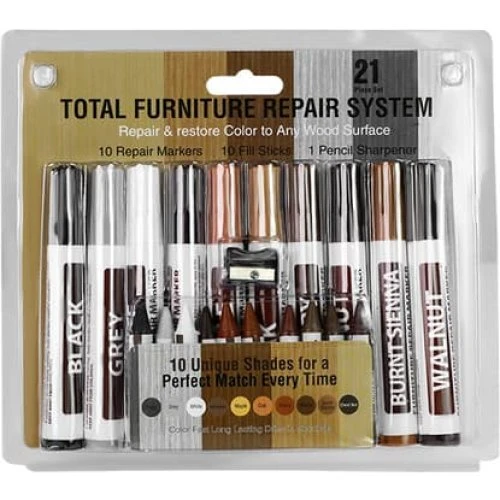 Møbelreparationssæt med 10 farver, voks og touch-up markers