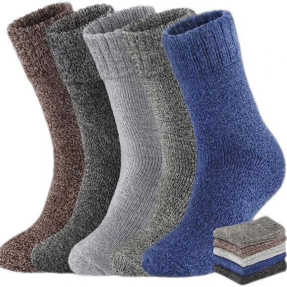 5 par tykke varme vintersokker til herre, Multicolor, str. M
