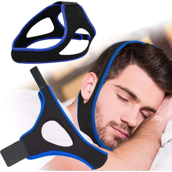 Anti-snorke strop - Justerbar hagestrop i sort/blå polyester