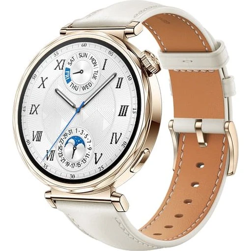 Huawei Watch GT5 Læderrem - 18mm White + Gold