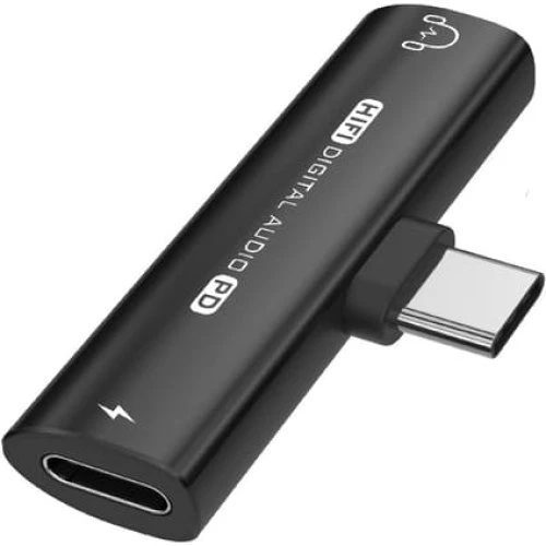 USB-C til 3,5 mm adapter med opladning - Sort
