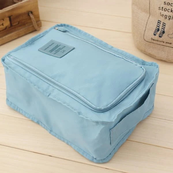 Sko opbevaringstaske i blå nylon med mesh - 30x21x11,5 cm