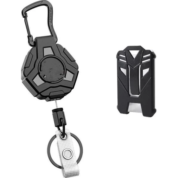 Udtrækkelig yo-yo kortholder Black med stålkabel