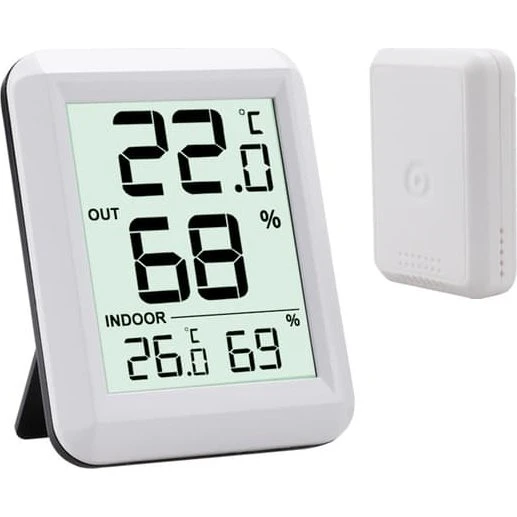Trådløst Indendørs/Udendørs Termometer og Hygrometer - Hvid