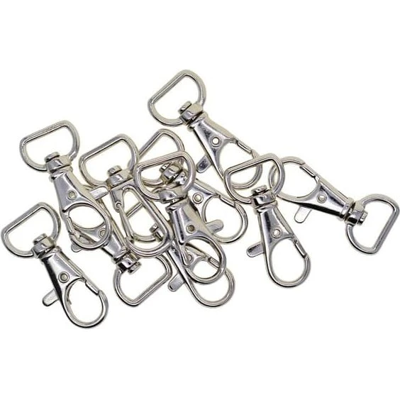 Roterbare halvrunde ringe med karabinhage, 10 stk, Sølv, 1,5 cm