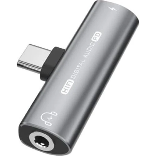 USB-C til 3,5 mm adapter med opladning, Grå