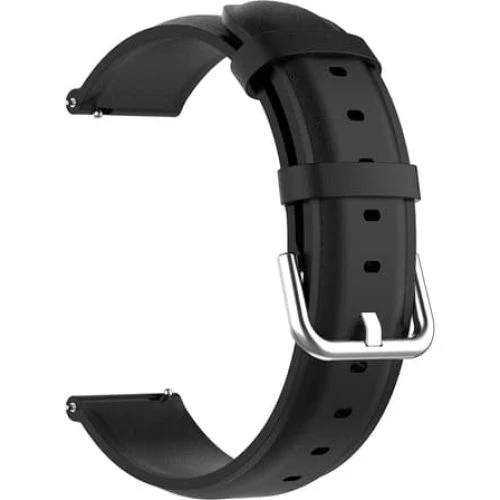 Læderarmbånd Black 20mm til Samsung, Huawei & Garmin