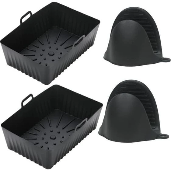 2-pak Silikone Airfryer Beholdere med Ovnluffer - Sort
