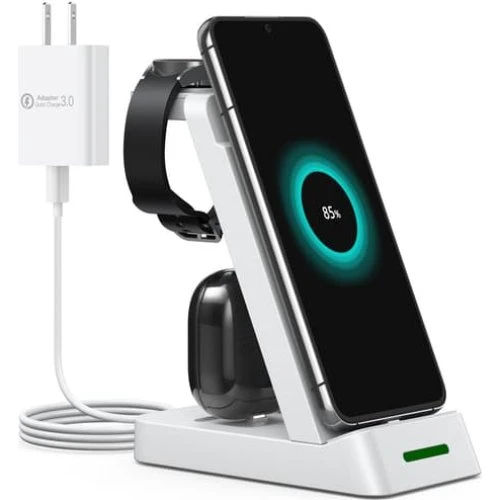 3-i-1 Trådløs Ladestation til Samsung Telefon, Watch og Høretelefoner