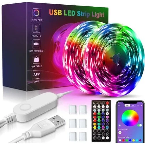 LED 7-farvet lysliste med Bluetooth App-styring til TV - 4 m - Sort