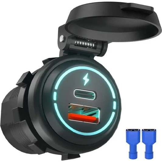 Billader 12V/24V QC3.0 med beskyttelsescover - Black