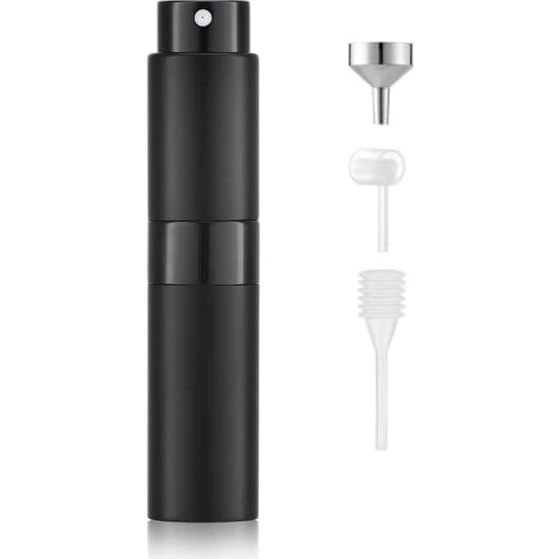 Genopfyldelig 8 ml Parfume Sprayflaske i Glas og Sort Aluminium