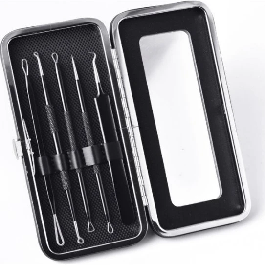 5-pak Blackhead Remover Acne Needle Tools Kit - Sort