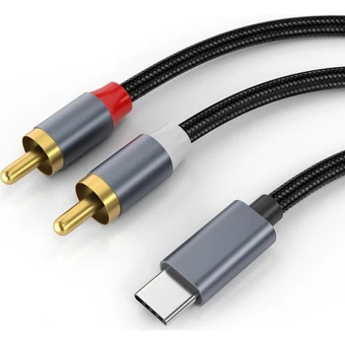 USB-C til 2x RCA stereolydkabel, Grå, 1.2 m