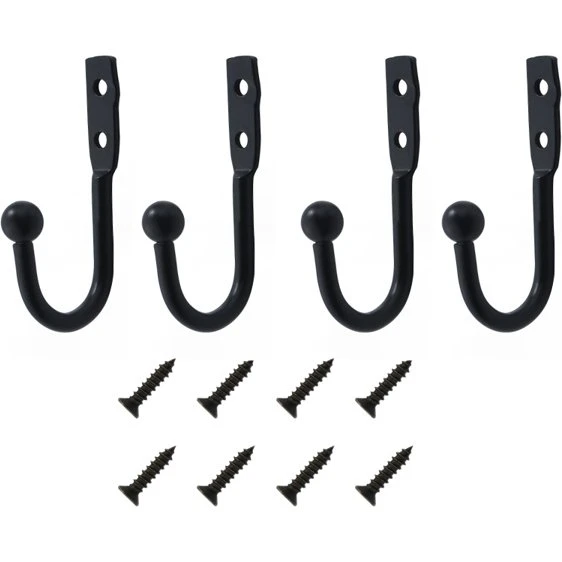 Vægkroge 4-pak Black - Stabile metalkroge med skruer
