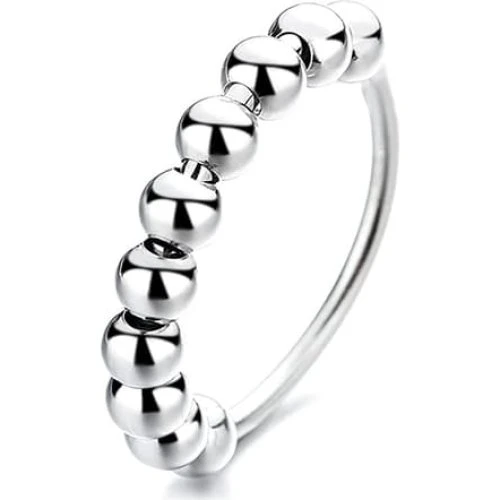 Anti-stress ring med 10 perler, platinfarvet kobber, 18.5 mm