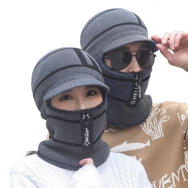 Unisex Balaclava Strikket Ansigtsmaske med Lynlås - Grey
