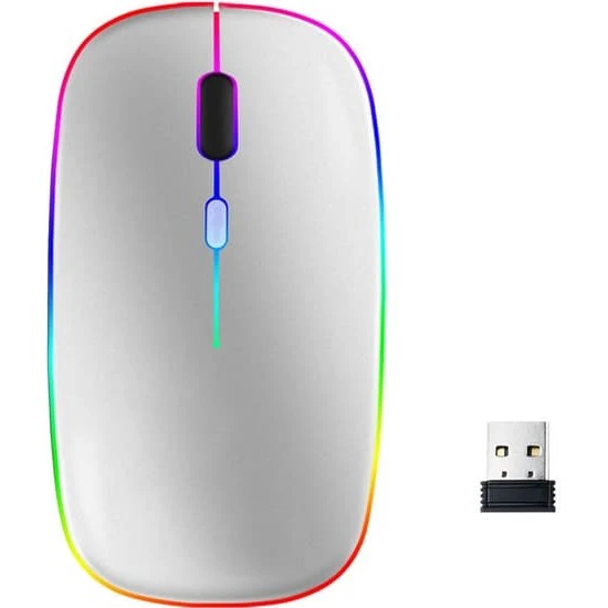 Trådløs mus med RGB LED Dual Mode Bluetooth/Wifi - Sølv