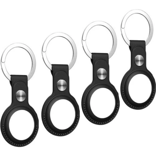 AirTag etui med nøglering i PU læder, 4-pak, Black