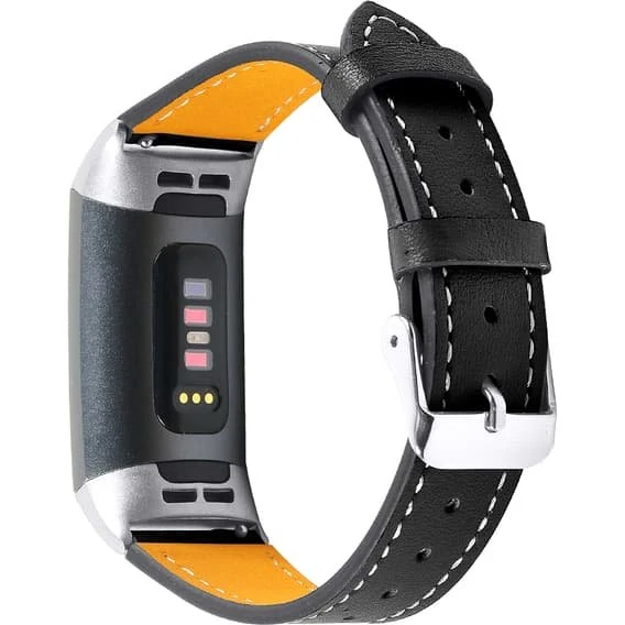 Fitbit Charge 3/4 armbånd i sort ægte læder