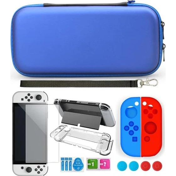 Switch OLED etui med 9 tilbehørsdele - Blue
