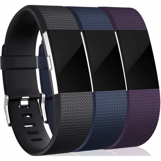 Fitbit Charge 2 armbånd silikone 3-pak (S) - Black/Blue/Purple