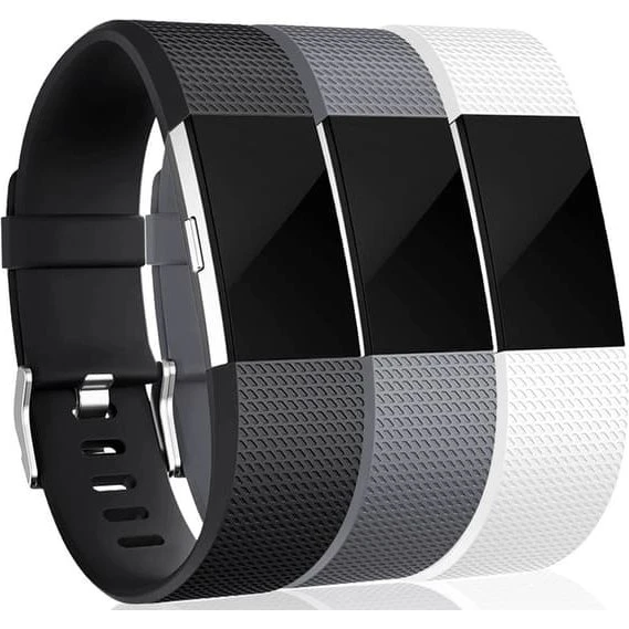 Fitbit Charge 2 Silikonearmbånd 3-pak - Black/Gray/White (S)