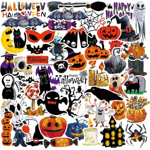 Halloween-klistermærker 51-pak - 4-8 cm PVC