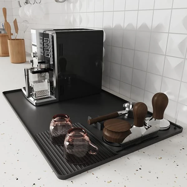 Silikonemåtte til espressomaskine og baristatilbehør 60x40cm - Sort