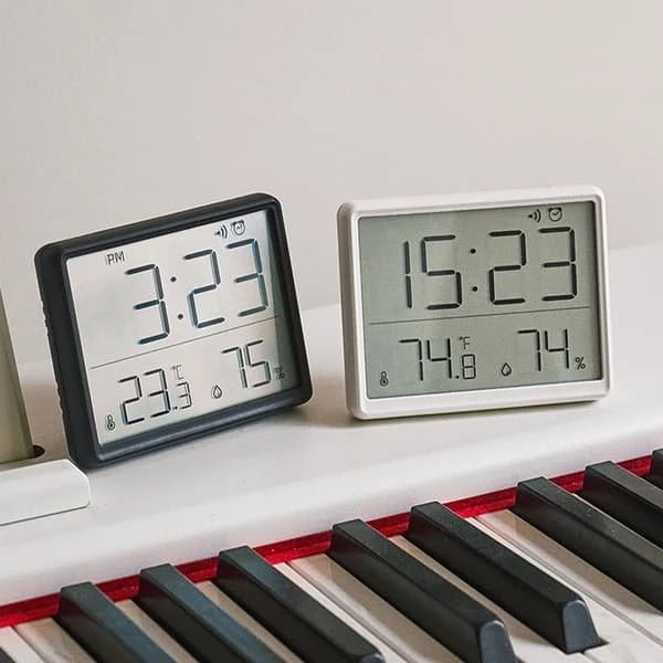 Digitalt Barometer med Ur og Klimastation - Sort