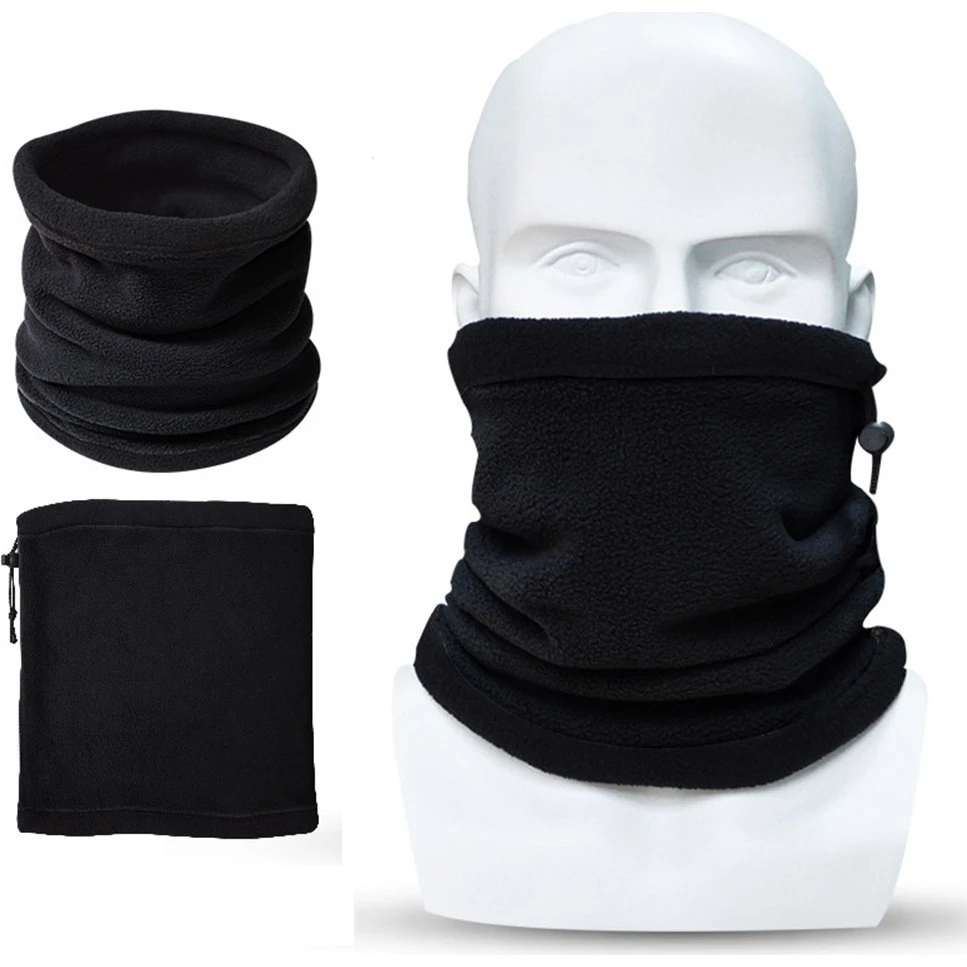 Halsvarmer med fleece og løbesnor - Sort