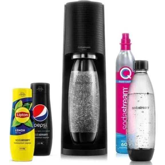 SodaStream Terra Black - Sæt med CO2, 2 flasker & Pepsi/Lipton sirup