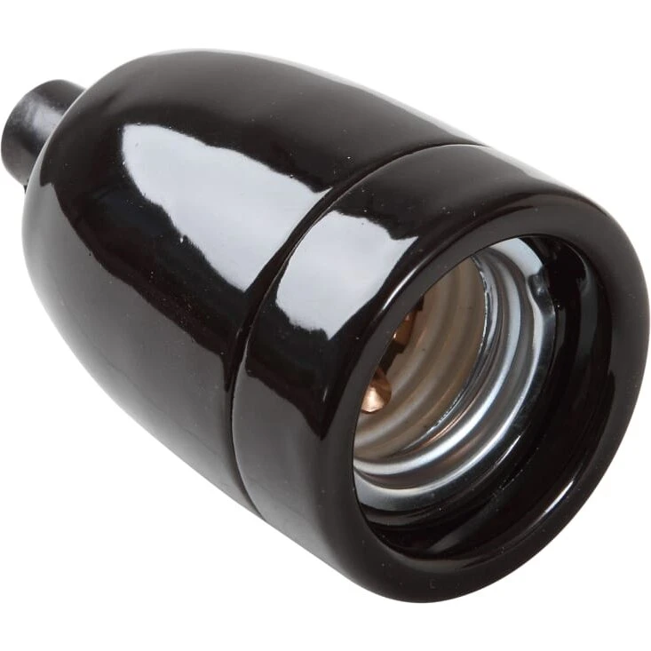 Porcelænsfatning E27 M10 glaseret, sort Ø46x75 mm