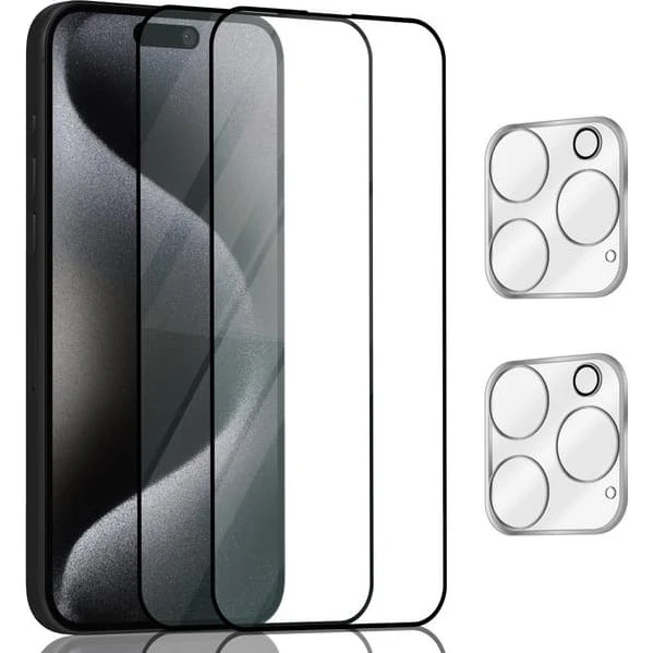 iPhone 15 Pro Skærm- & Linsebeskyttelse (2-pak) - Hærdet Glas 9H